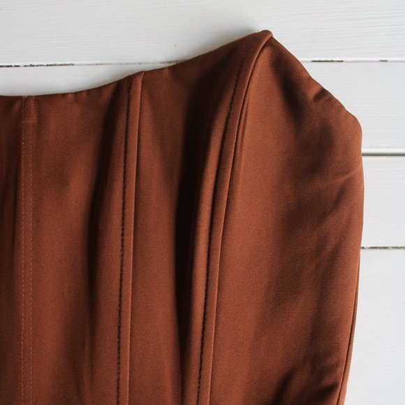 Brown Cropped Strapless Corset Going Out Top - Picture 3 of 5